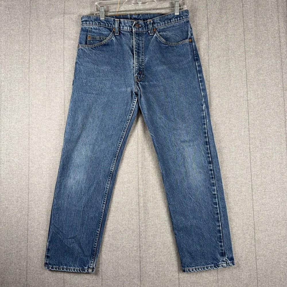 Vintage Levis 505 Tag 33x32 Fits 32x26.5 USA Made 80s Orange Tab Jeans Blue Mens